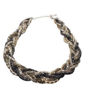 Mixed Metal braided Necklace hollow light weight 16"